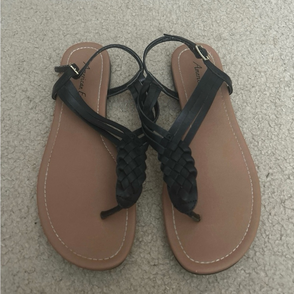 American Eagle Black Braided Sandals